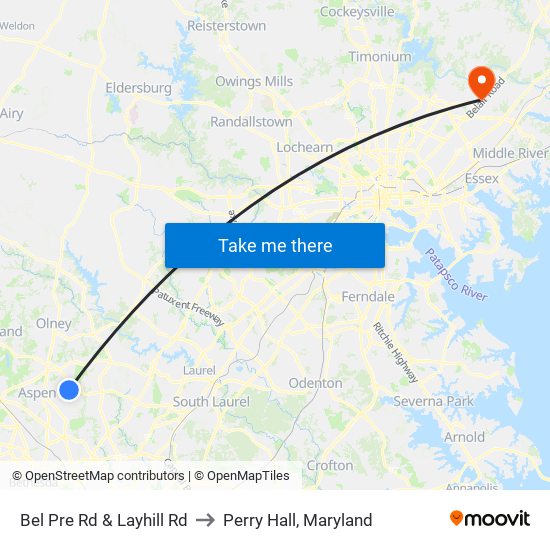 Bel Pre Rd & Layhill Rd to Perry Hall, Maryland map