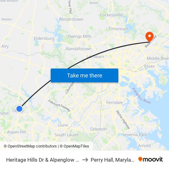 Heritage Hills Dr & Alpenglow Ln to Perry Hall, Maryland map