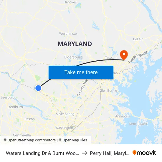 Waters Landing Dr & Burnt Woods Dr to Perry Hall, Maryland map