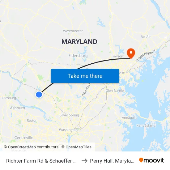 Richter Farm Rd & Schaeffer Rd to Perry Hall, Maryland map