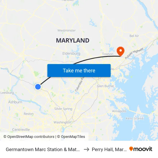 Germantown Marc Station & Mateny Hill Rd to Perry Hall, Maryland map