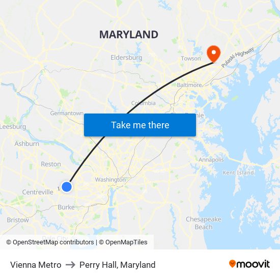 Vienna Metro to Perry Hall, Maryland map