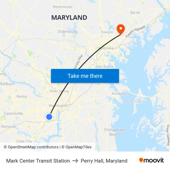 Mark Center Transit Station to Perry Hall, Maryland map