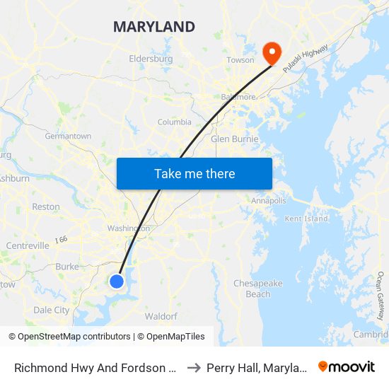 Richmond Hwy And Fordson Rd to Perry Hall, Maryland map