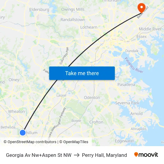 Georgia Av Nw+Aspen St NW to Perry Hall, Maryland map