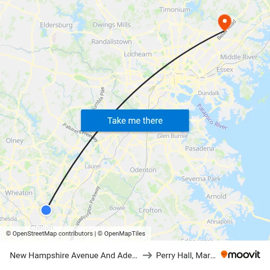 New Hampshire Avenue And Adelphi Road to Perry Hall, Maryland map
