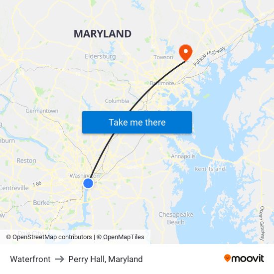 Waterfront to Perry Hall, Maryland map