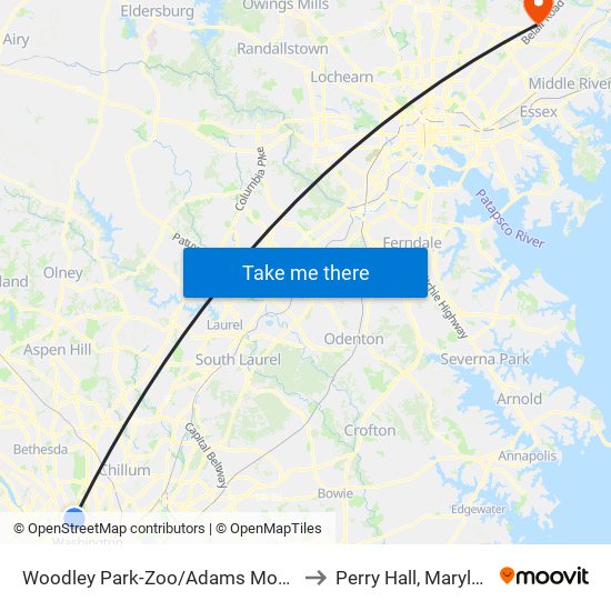 Woodley Park-Zoo/Adams  Morgan to Perry Hall, Maryland map