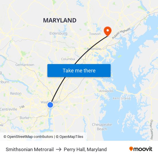 Smithsonian Metrorail to Perry Hall, Maryland map