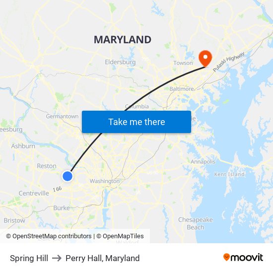 Spring Hill to Perry Hall, Maryland map