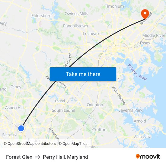 Forest Glen to Perry Hall, Maryland map