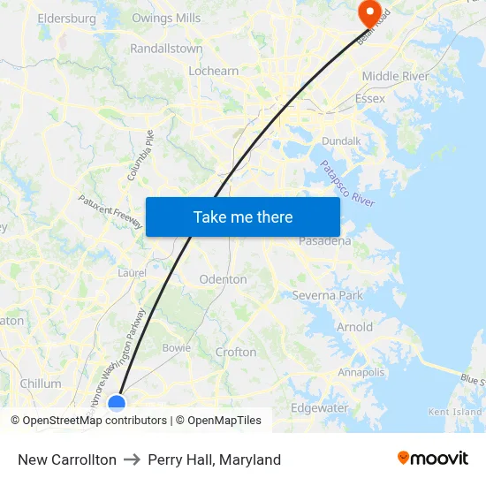 New Carrollton to Perry Hall, Maryland map