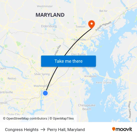 Congress Heights to Perry Hall, Maryland map