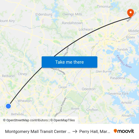 Montgomery Mall Transit Center & Bay A to Perry Hall, Maryland map