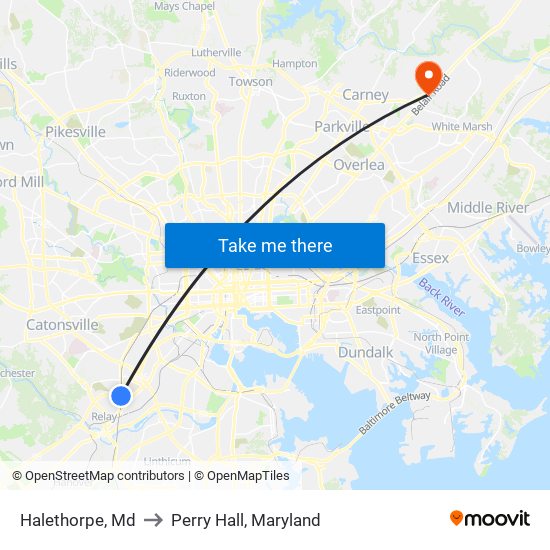 Halethorpe, Md to Perry Hall, Maryland map