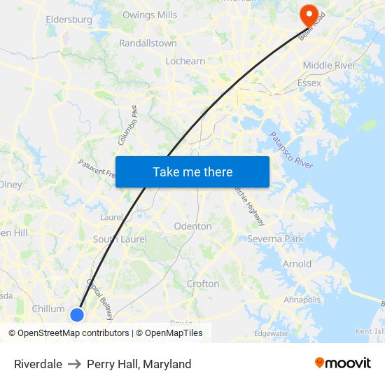 Riverdale to Perry Hall, Maryland map