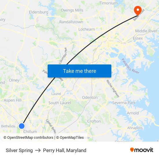 Silver Spring to Perry Hall, Maryland map