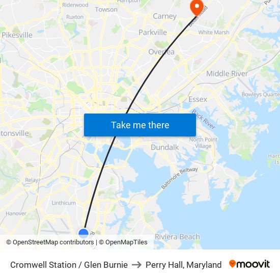 Cromwell Station / Glen Burnie to Perry Hall, Maryland map