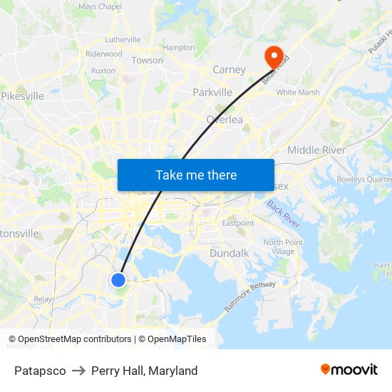 Patapsco to Perry Hall, Maryland map