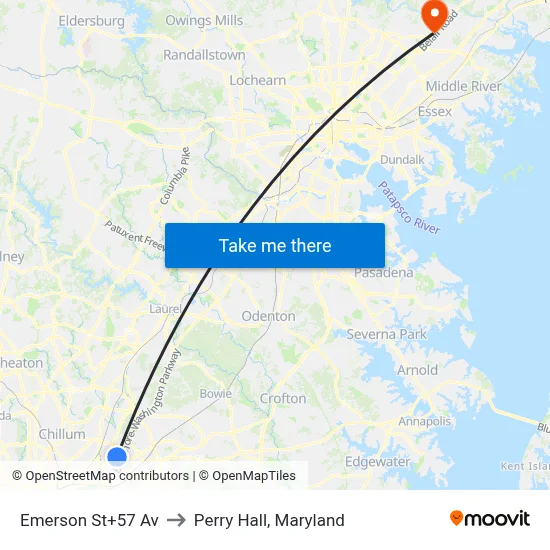 Emerson St+57 Av to Perry Hall, Maryland map