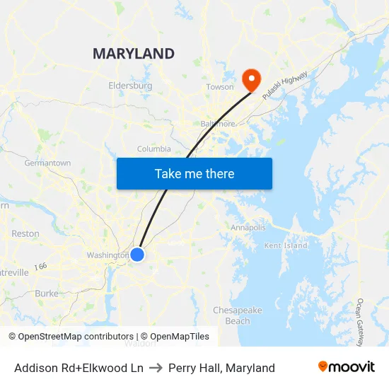 Addison Rd+Elkwood Ln to Perry Hall, Maryland map
