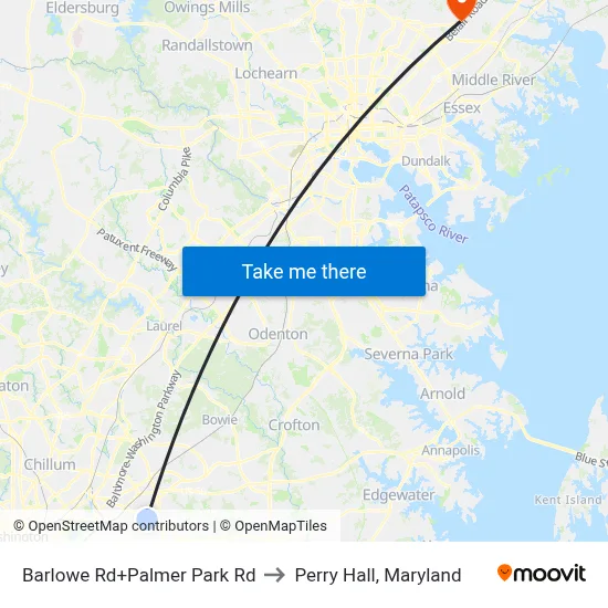 Barlowe Rd+Palmer Park Rd to Perry Hall, Maryland map