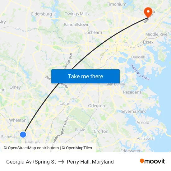 Georgia Av+Spring St to Perry Hall, Maryland map