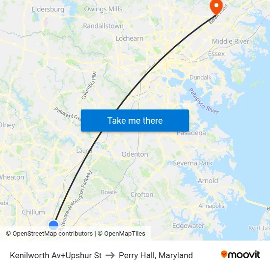 Kenilworth Av+Upshur St to Perry Hall, Maryland map