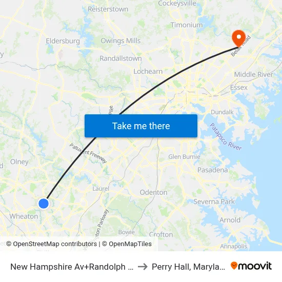 New Hampshire Av+Randolph Rd to Perry Hall, Maryland map