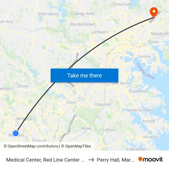 Medical Center, Red Line Center Platform to Perry Hall, Maryland map