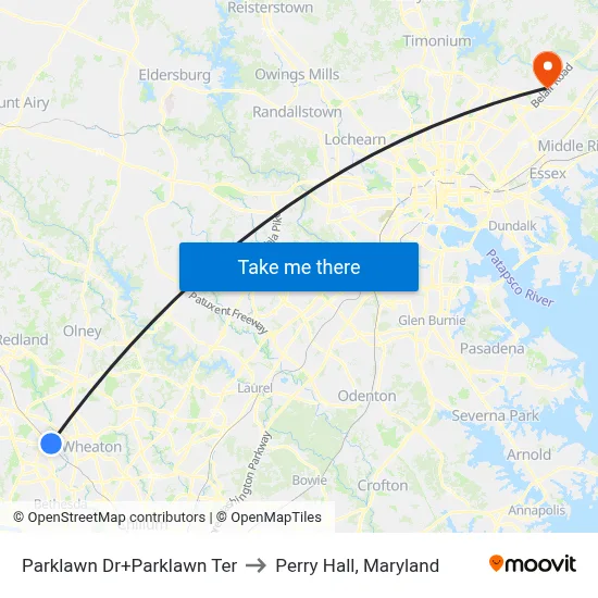 Parklawn Dr+Parklawn Ter to Perry Hall, Maryland map