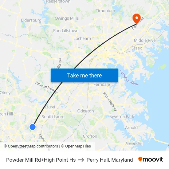 Powder Mill Rd+High Point Hs to Perry Hall, Maryland map