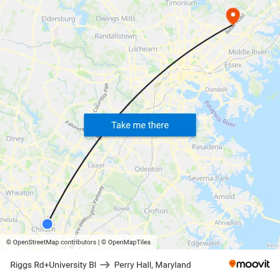 Riggs Rd+University Bl to Perry Hall, Maryland map