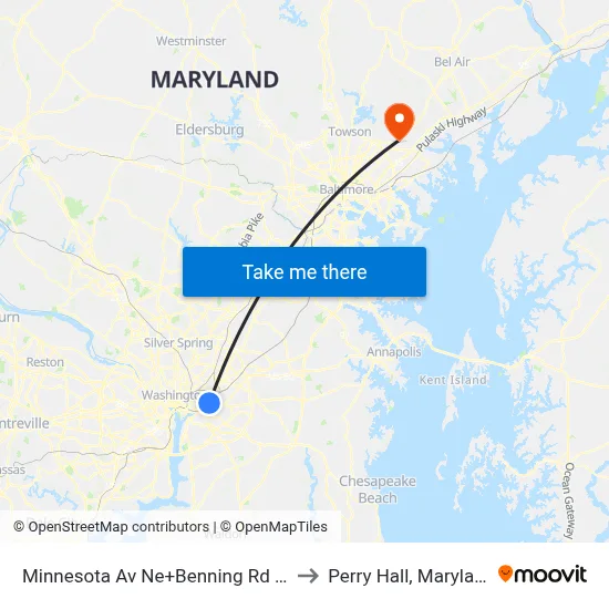Minnesota Av Ne+Benning Rd NE to Perry Hall, Maryland map