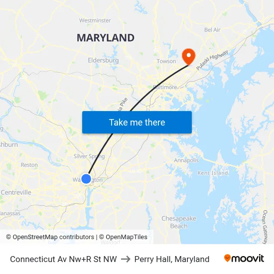 Connecticut Av Nw+R St NW to Perry Hall, Maryland map