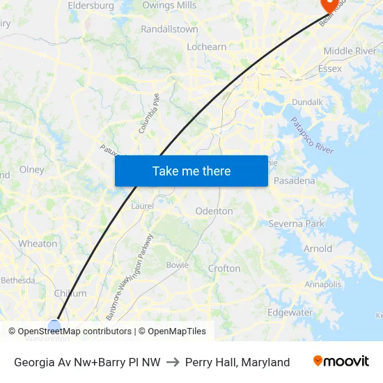 Georgia Av Nw+Barry Pl NW to Perry Hall, Maryland map
