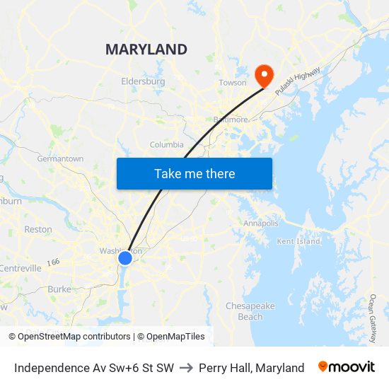 Independence Av Sw+6 St SW to Perry Hall, Maryland map