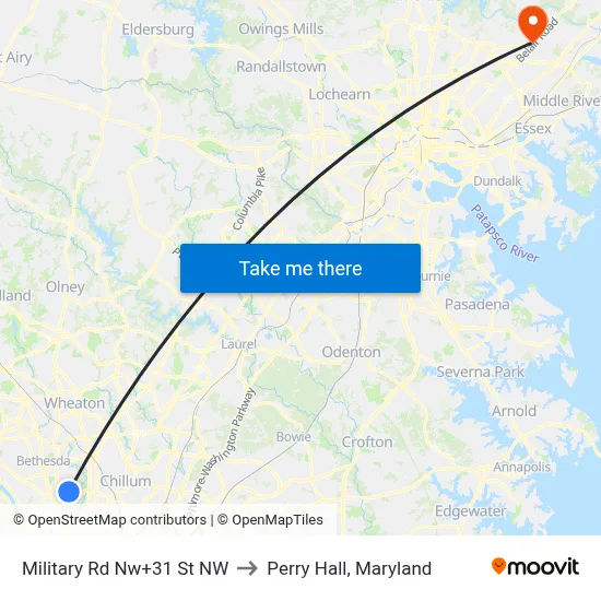Military Rd Nw+31 St NW to Perry Hall, Maryland map