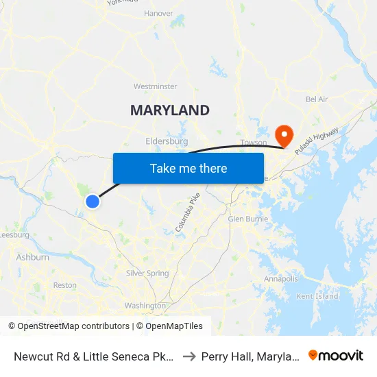 Newcut Rd & Little Seneca Pkwy to Perry Hall, Maryland map