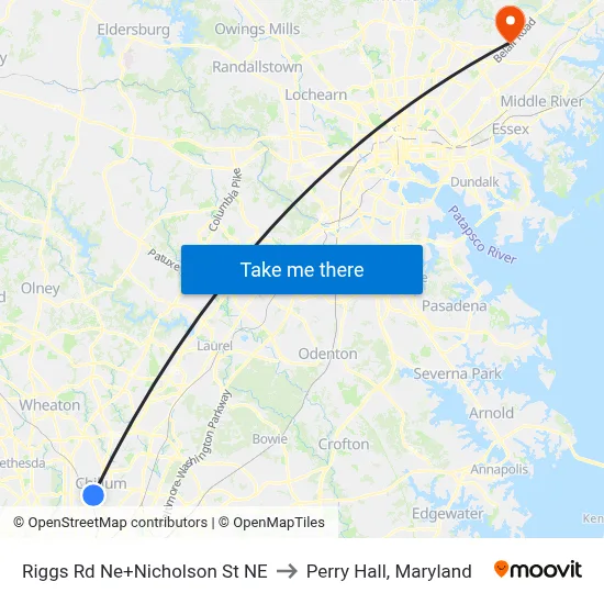 Riggs Rd Ne+Nicholson St NE to Perry Hall, Maryland map