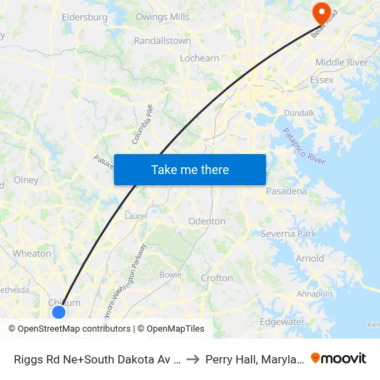 Riggs Rd Ne+South Dakota Av NE to Perry Hall, Maryland map