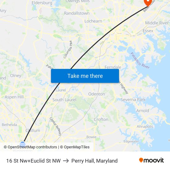 16 St Nw+Euclid St NW to Perry Hall, Maryland map