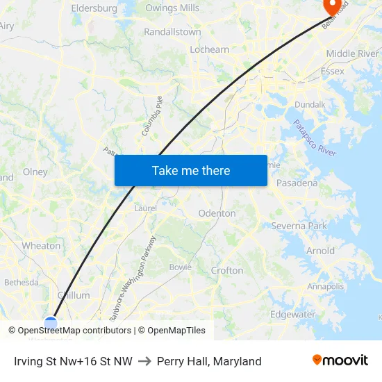 Irving St Nw+16 St NW to Perry Hall, Maryland map