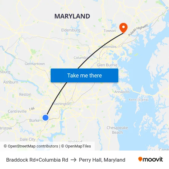 Braddock Rd+Columbia Rd to Perry Hall, Maryland map