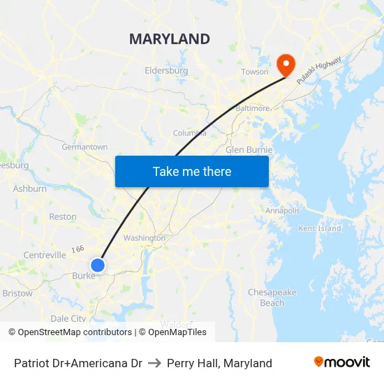 Patriot Dr+Americana Dr to Perry Hall, Maryland map