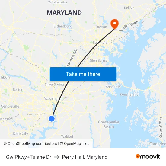 Gw Pkwy+Tulane Dr to Perry Hall, Maryland map