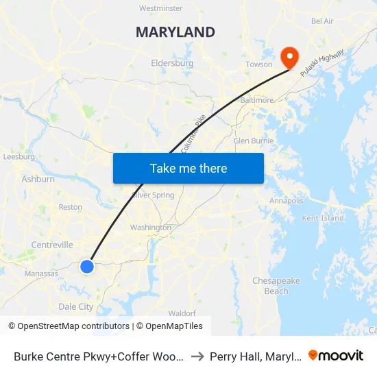 Burke Centre Pkwy+Coffer Woods Rd to Perry Hall, Maryland map