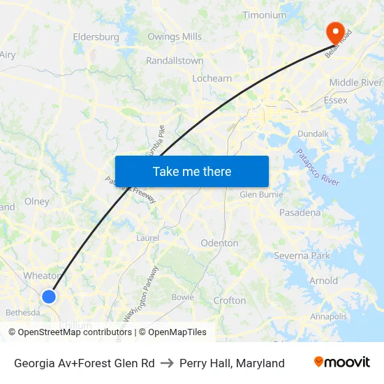 Georgia Av+Forest Glen Rd to Perry Hall, Maryland map