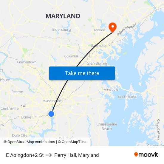 E Abingdon+2 St to Perry Hall, Maryland map