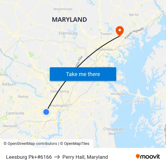 Leesburg Pk+#6166 to Perry Hall, Maryland map